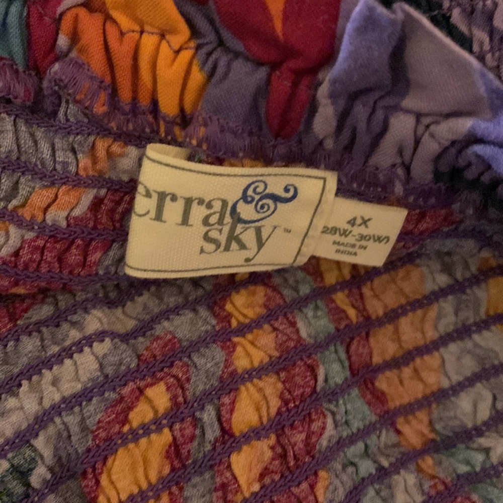 🧋 TERRA & SKY Abstract Butterfly Island Purple Print Smock Top NWT 4X - Picture 10 of 15